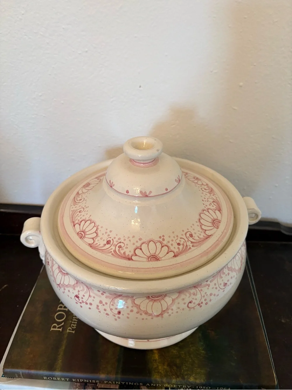 Vintage || Hand Painted Soup Tureen Lidded Floral Cream Pink Italy